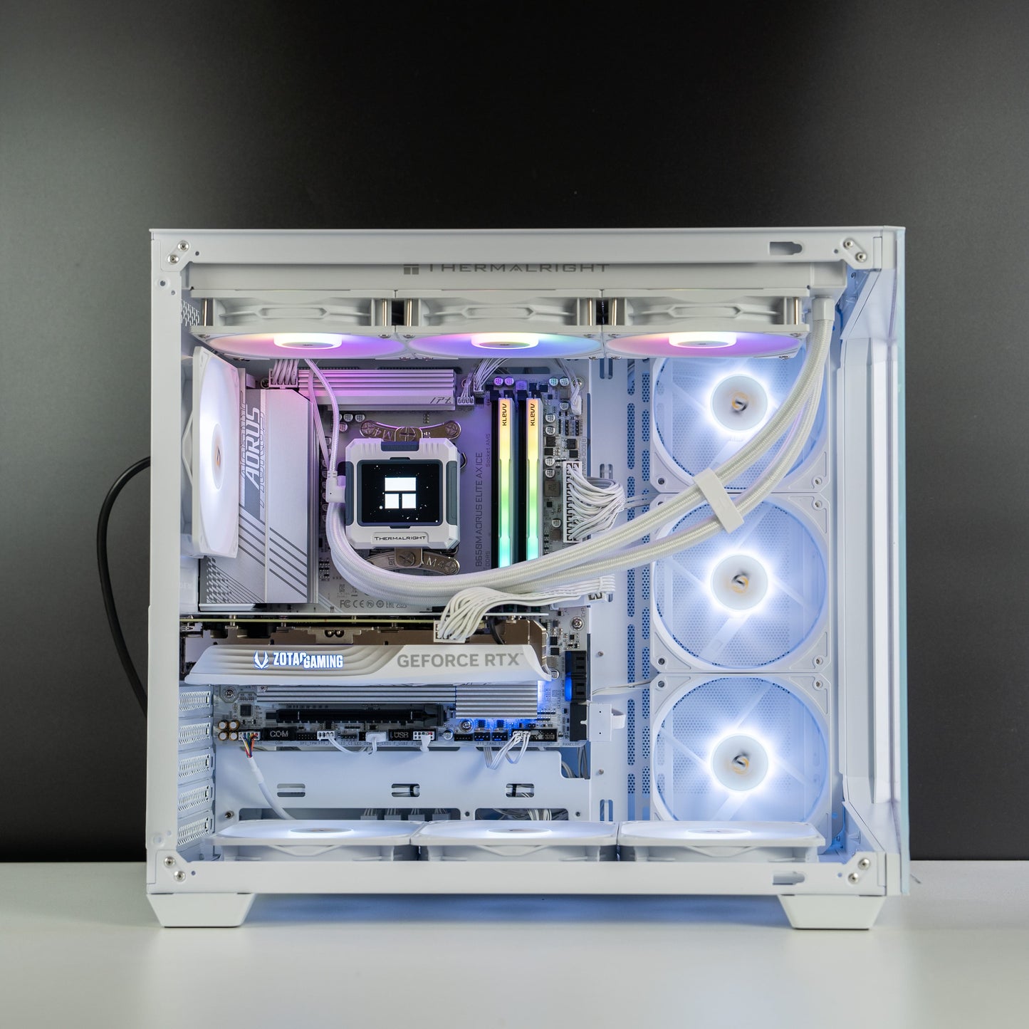 White custom AMD gaming PC with RGB lighting – Ryzen 7 7700 with NVIDIA RTX 4060 Ti 8GB, 32GB DDR5, 1TB SSD in Antec C5 case, perfect for smooth 1080p and 1440p gaming in Australia