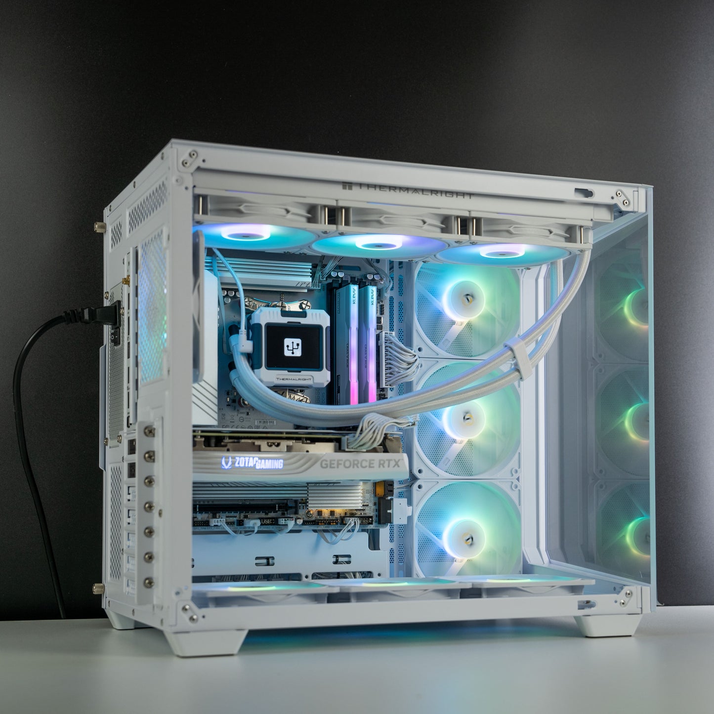 White custom AMD gaming PC with RGB lighting – Ryzen 7 7700 with NVIDIA RTX 4060 Ti 8GB, 32GB DDR5, 1TB SSD in Antec C5 case, perfect for smooth 1080p and 1440p gaming in Australia