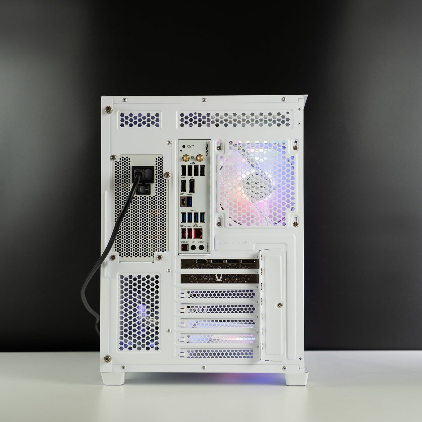 White custom AMD gaming PC with RGB lighting – Ryzen 7 7700 with NVIDIA RTX 4060 Ti 8GB, 32GB DDR5, 1TB SSD in Antec C5 case, perfect for smooth 1080p and 1440p gaming in Australia