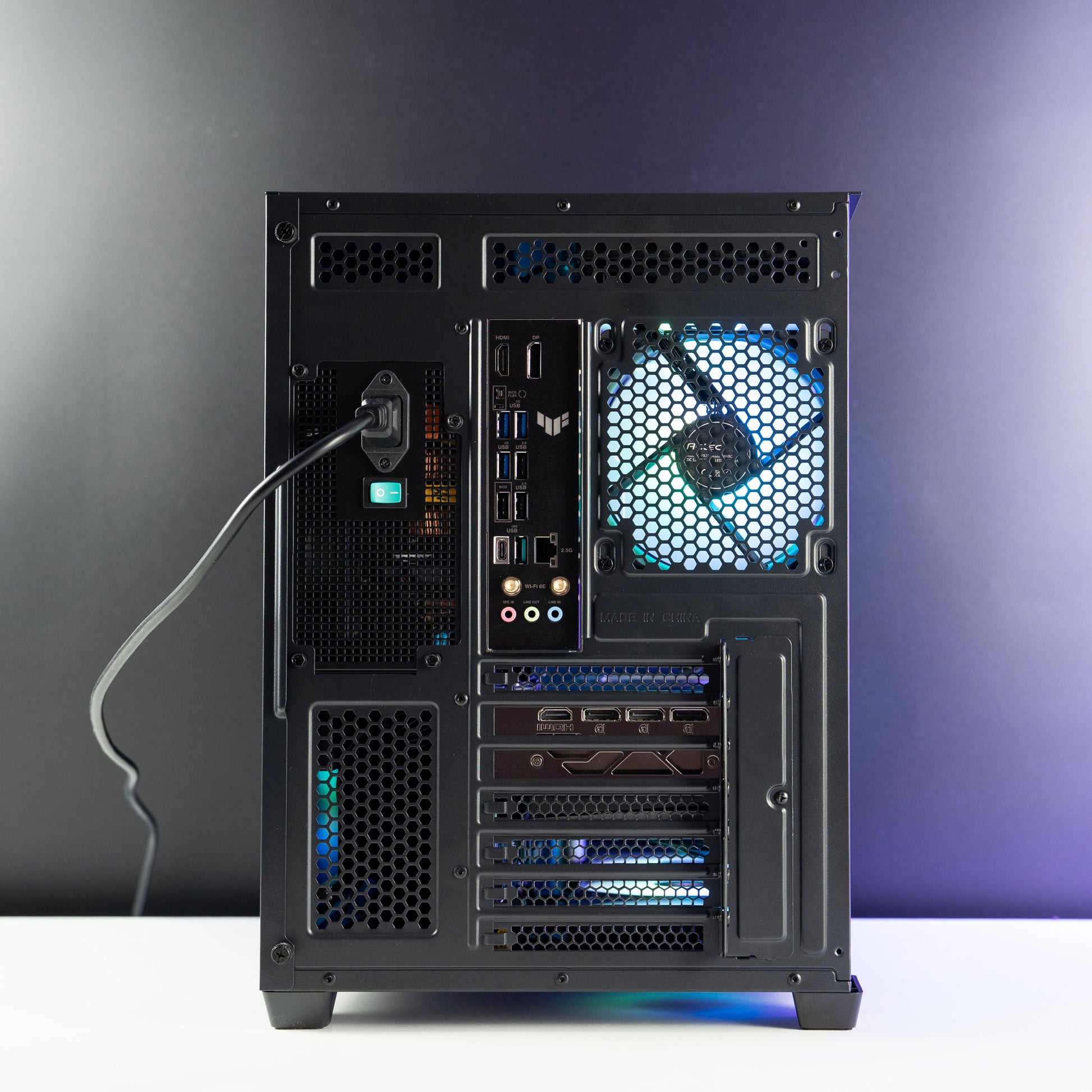 Black custom AMD gaming PC with RGB lighting – Ryzen 7 9800X3D with NVIDIA RTX 5070 Ti 16GB, 32GB DDR5, 2TB SSD in Antec C5 case, designed for 1440p and 4K gaming in Australia