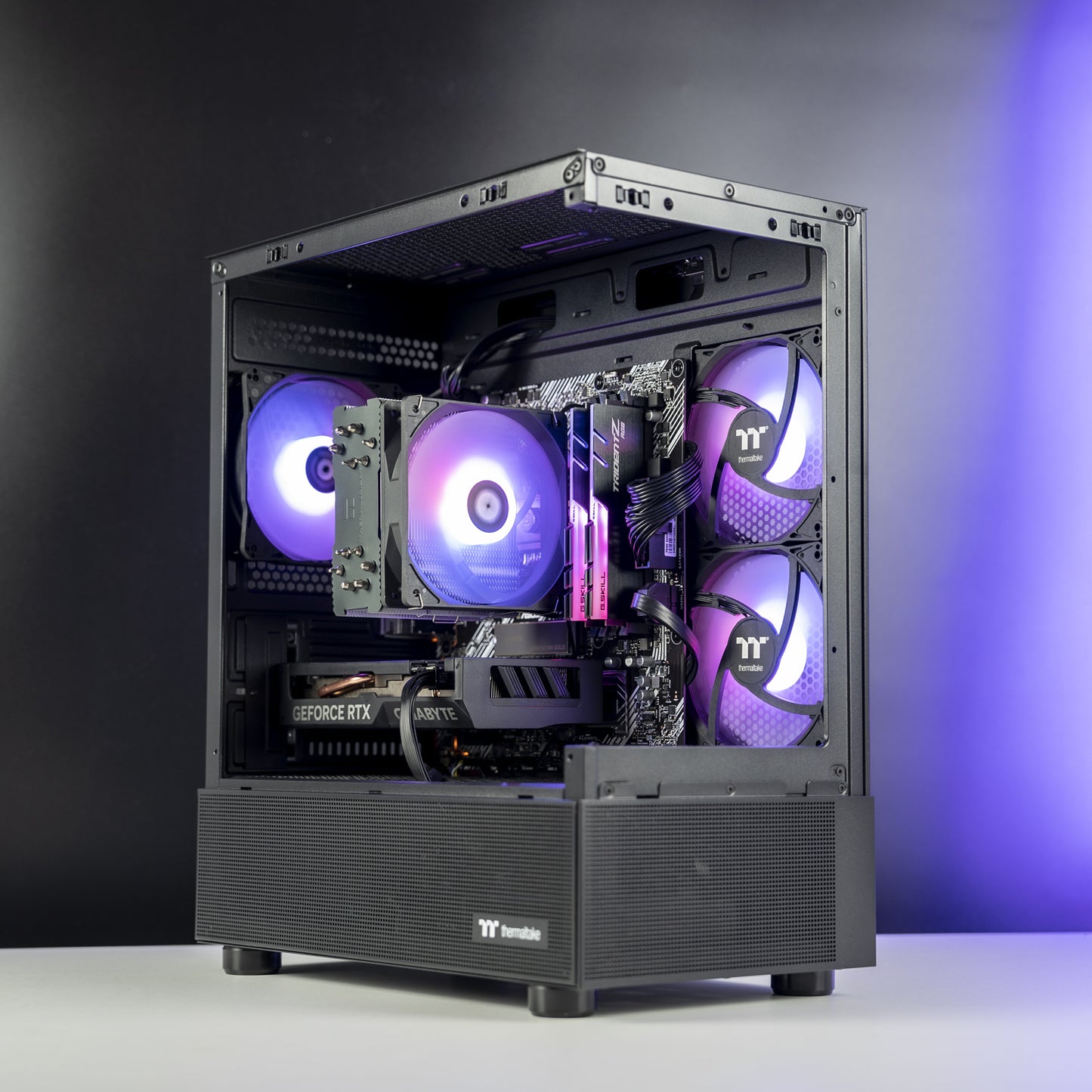 Black AMD custom gaming PC with RGB lighting – Ryzen 5 5600 with NVIDIA RTX 4060 8GB, 32GB DDR4, 1TB SSD in Thermaltake View 170 case, perfect for smooth 1080p and 1440p gaming in Australia