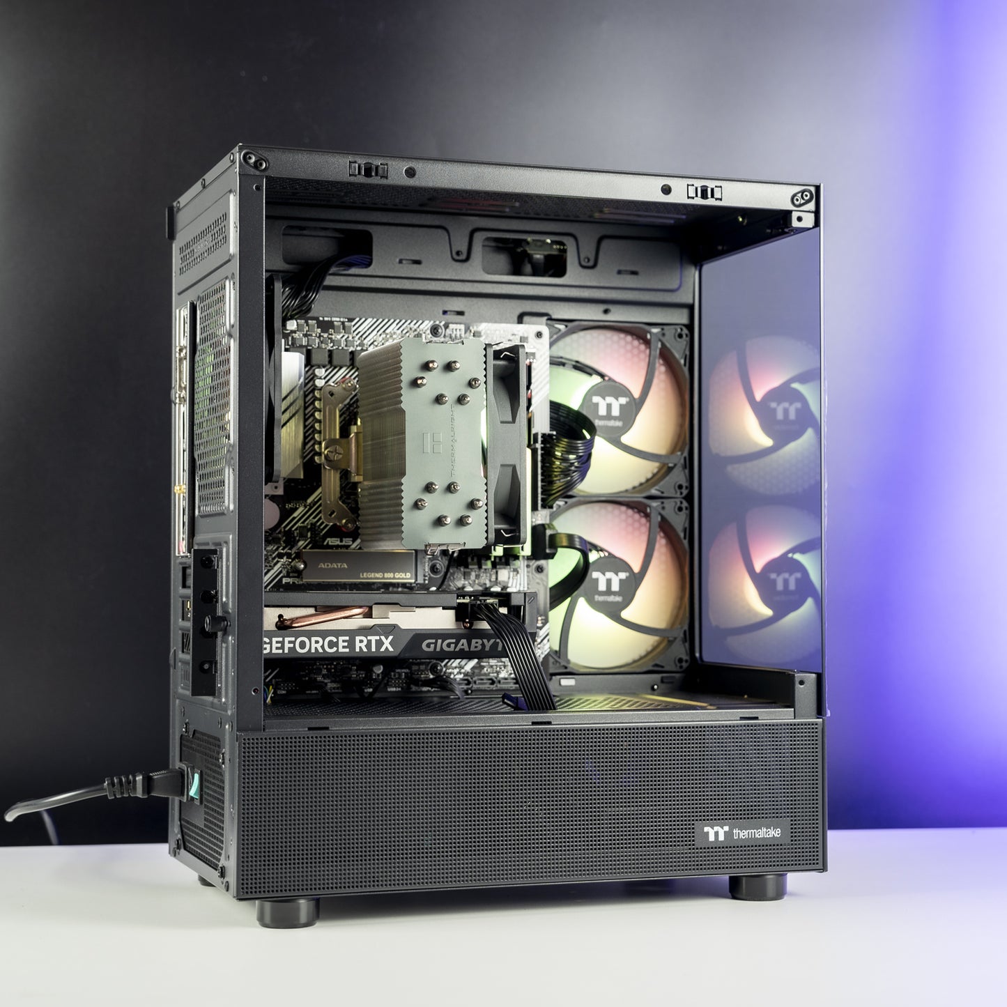 Black AMD custom gaming PC with RGB lighting – Ryzen 5 5600 with NVIDIA RTX 4060 8GB, 32GB DDR4, 1TB SSD in Thermaltake View 170 case, perfect for smooth 1080p and 1440p gaming in Australia