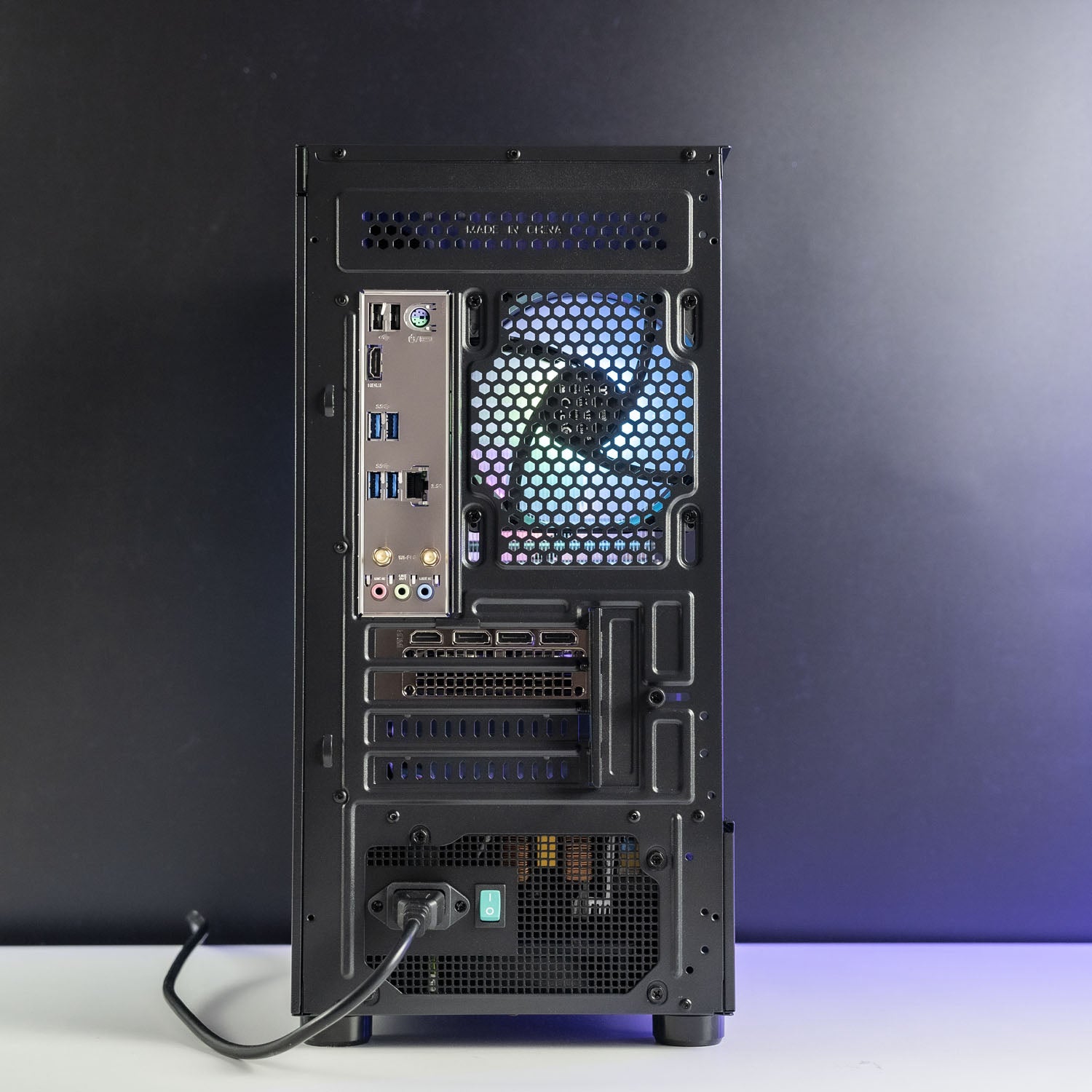 Black AMD custom gaming PC with RGB lighting – Ryzen 7 5700X with NVIDIA RTX 5050 8GB, 32GB DDR4, 1TB SSD in Thermaltake View 170 case, designed for smooth 1080p and 1440p gaming in Australia