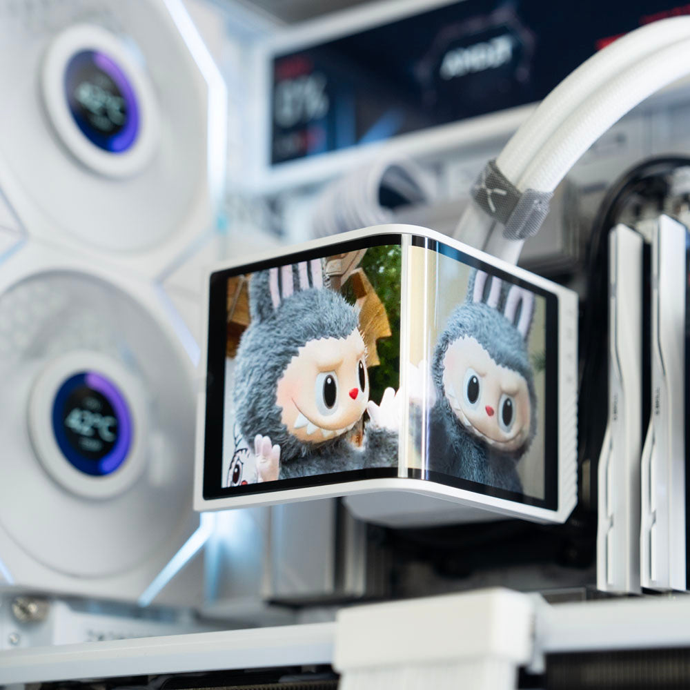 White AMD custom gaming PC with RGB lighting – Ryzen 7 7800X3D with NVIDIA RTX 5090 32GB, 64GB DDR5, 4TB SSD in Lian Li O11 Vision Compact case, designed for 4K and 8K ultra gaming and content creation in Australia