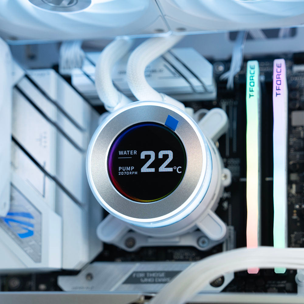 White custom AMD gaming PC with RGB lighting – Ryzen 7 9700X with NVIDIA RTX 5070 12GB, 32GB DDR5, 2TB SSD in Antec C5 case, designed for 1440p and 4K gaming in Australia