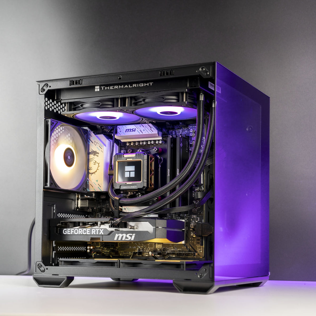 AMD Gaming PC with Ryzen 5 9600X and RTX 5060 Ti — Thermaltake View 170 case in black, front view