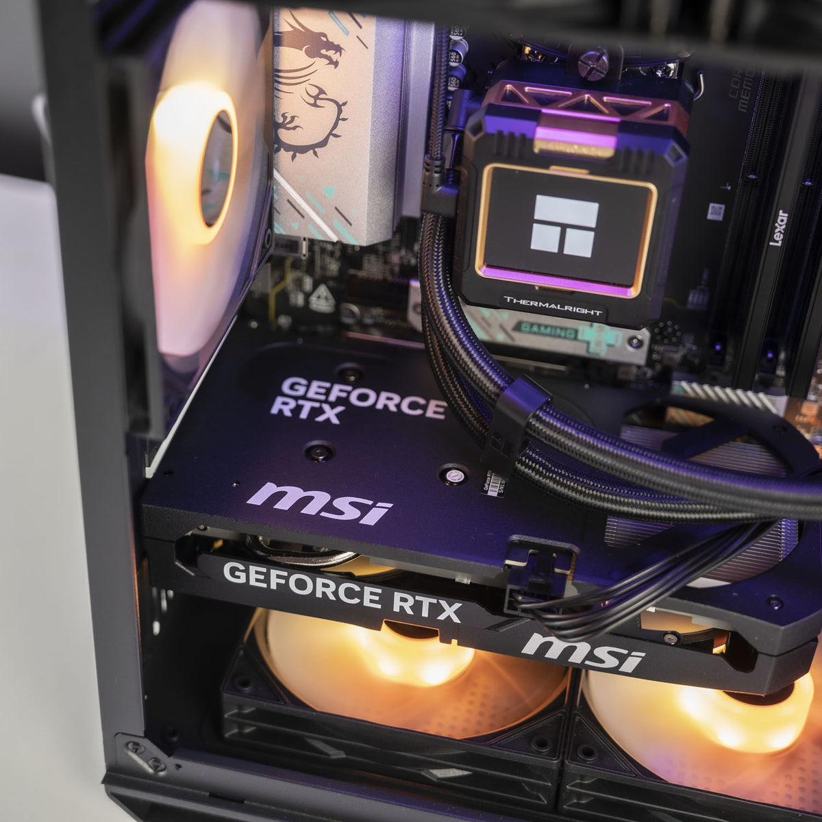 Thermaltake View 170 case open showing RTX 5060 Ti 8GB installed