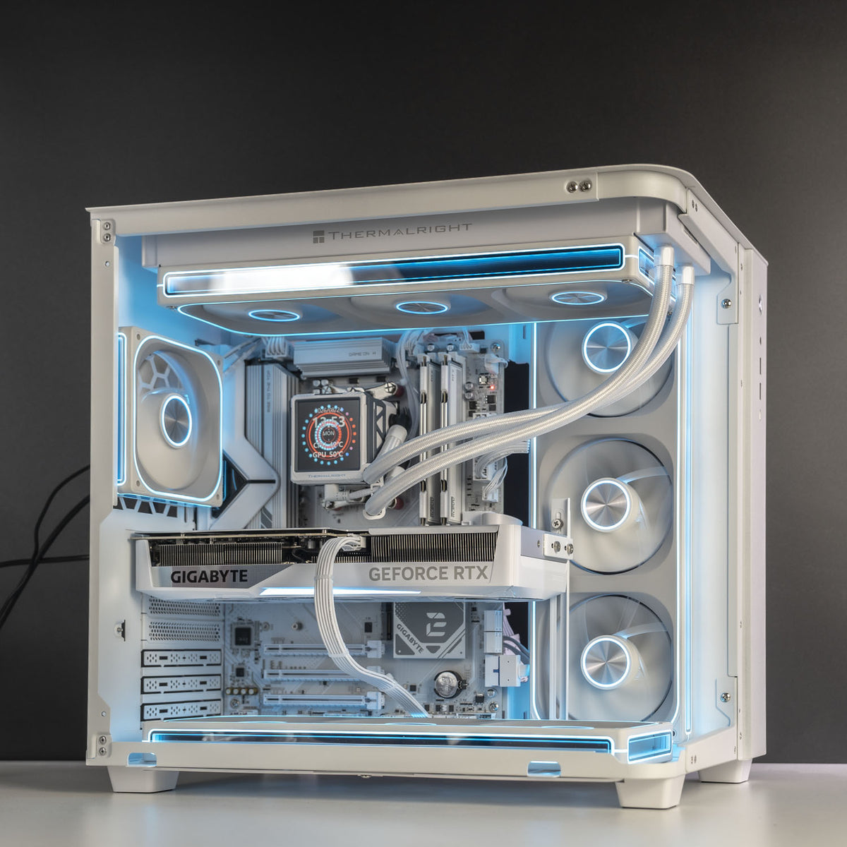 AMD Gaming PC with Ryzen 7 9800X3D and RTX 5070 Ti — Jonsbo TK-3 case in white, front view