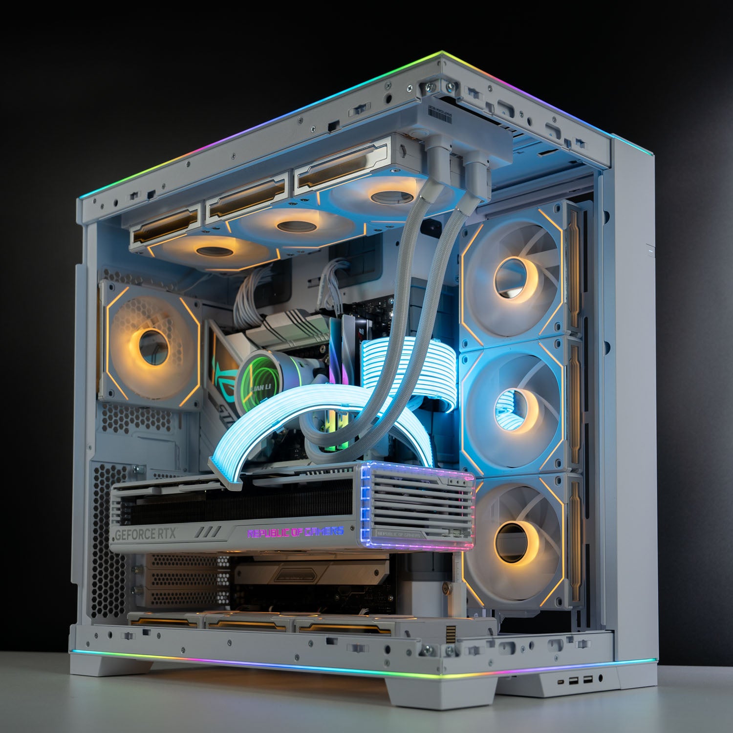 White Intel custom gaming PC with RGB lighting – Intel Core i7-14700K with ASUS ROG Strix RTX 4080 Super 16GB, 32GB DDR5, 4TB SSD in Lian Li O11D EVO case, built for ultra 4K gaming and content creation in Australia