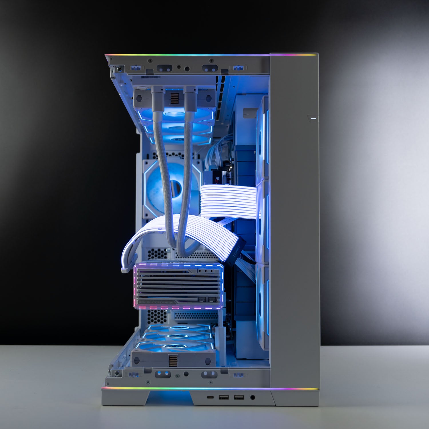 White Intel custom gaming PC with RGB lighting – Intel Core i7-14700K with ASUS ROG Strix RTX 4080 Super 16GB, 32GB DDR5, 4TB SSD in Lian Li O11D EVO case, built for ultra 4K gaming and content creation in Australia