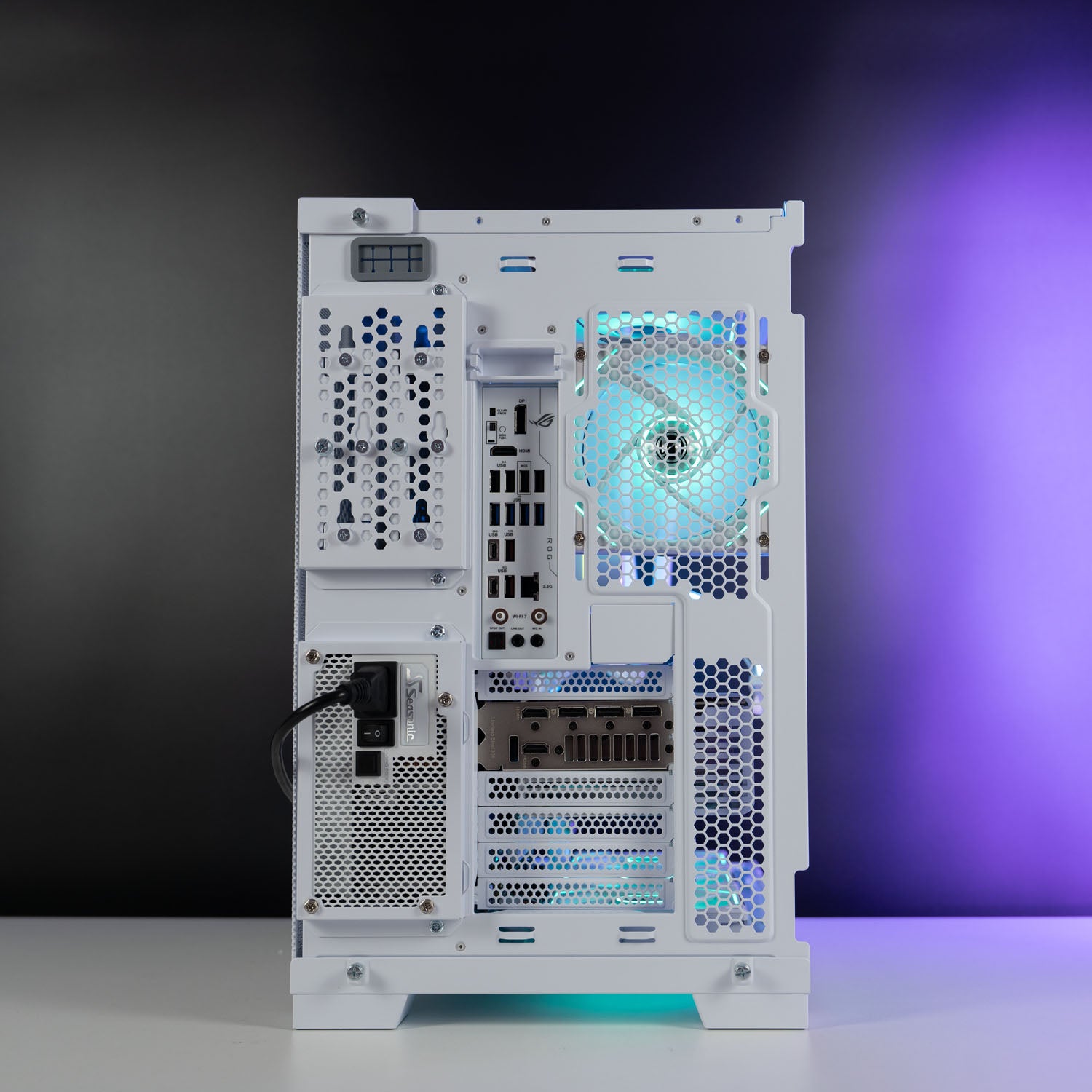 White Intel custom gaming PC with RGB lighting – Intel Core i7-14700K with ASUS ROG Strix RTX 4080 Super 16GB, 32GB DDR5, 4TB SSD in Lian Li O11D EVO case, built for ultra 4K gaming and content creation in Australia