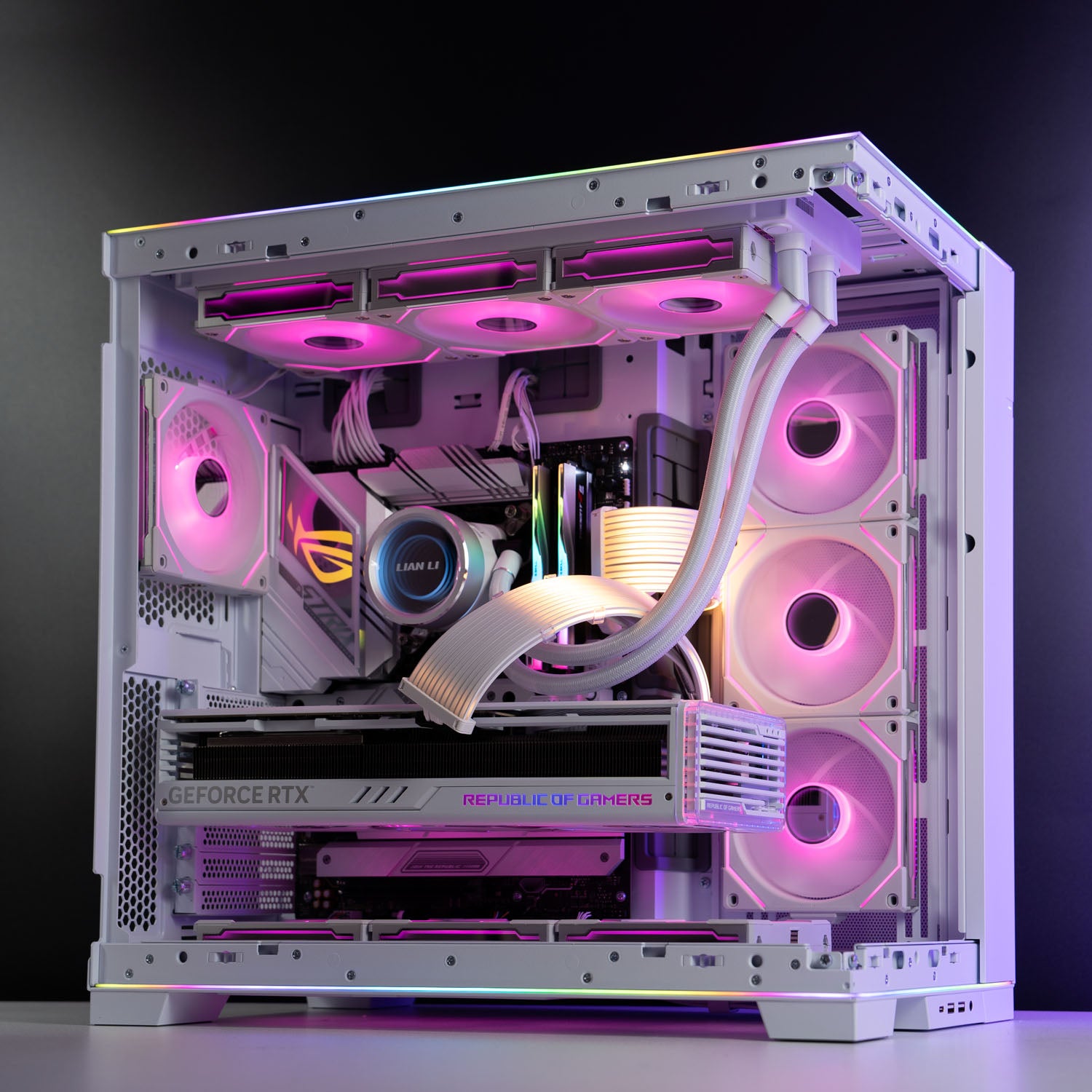White Intel custom gaming PC with RGB lighting – Intel Core i7-14700K with ASUS ROG Strix RTX 4080 Super 16GB, 32GB DDR5, 4TB SSD in Lian Li O11D EVO case, built for ultra 4K gaming and content creation in Australia