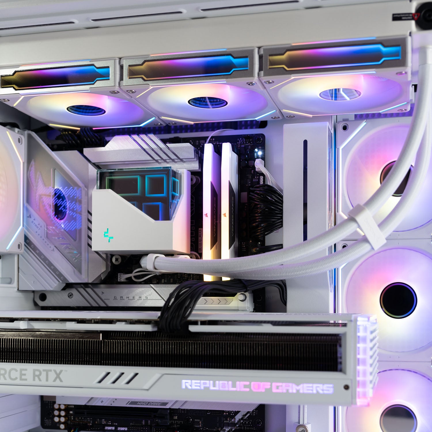 White Intel custom gaming PC with RGB lighting – Intel Core i9-14900K with ASUS ROG Strix RTX 4090, 32GB DDR5, 4TB SSD in NZXT H9 Flow case, designed for 4K and 8K ultra gaming and content creation in Australia