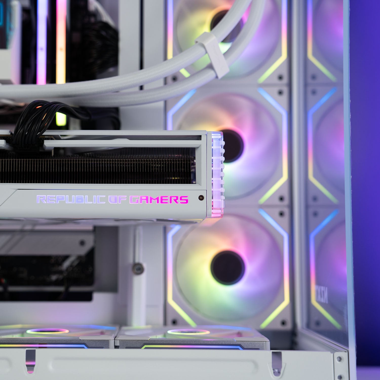 White Intel custom gaming PC with RGB lighting – Intel Core i9-14900K with ASUS ROG Strix RTX 4090, 32GB DDR5, 4TB SSD in NZXT H9 Flow case, designed for 4K and 8K ultra gaming and content creation in Australia