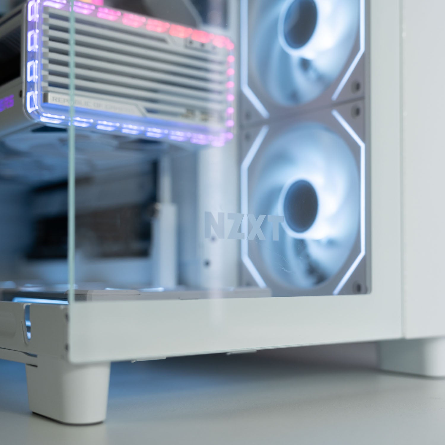 White Intel custom gaming PC with RGB lighting – Intel Core i9-14900K with ASUS ROG Strix RTX 4090, 32GB DDR5, 4TB SSD in NZXT H9 Flow case, designed for 4K and 8K ultra gaming and content creation in Australia