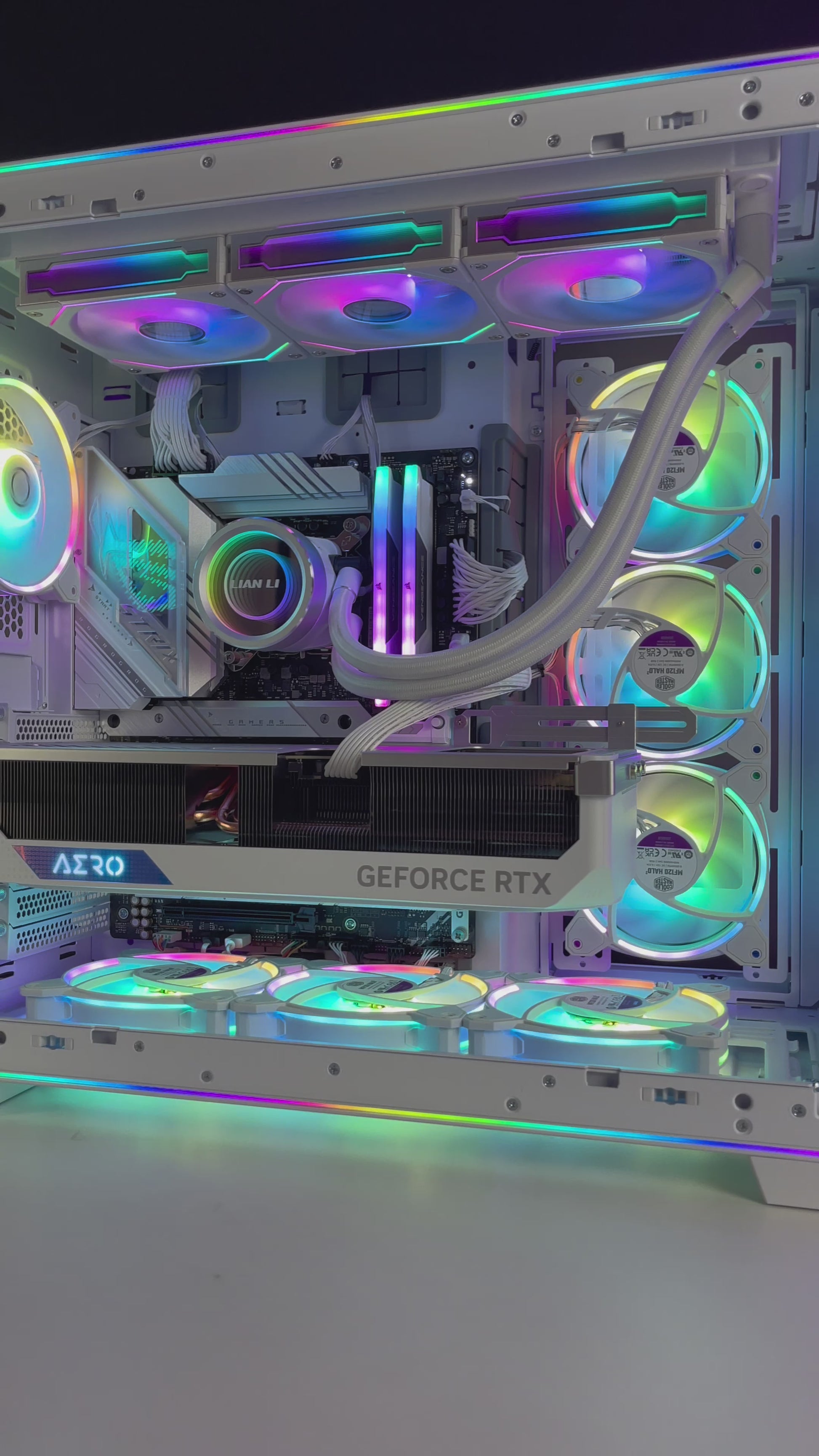 White Intel custom gaming PC with RGB lighting – Intel Core i7-14700K with ASUS ROG Strix RTX 4080 Super 16GB, 32GB DDR5, 4TB SSD in Lian Li O11D EVO case, built for ultra 4K gaming and content creation in Australia