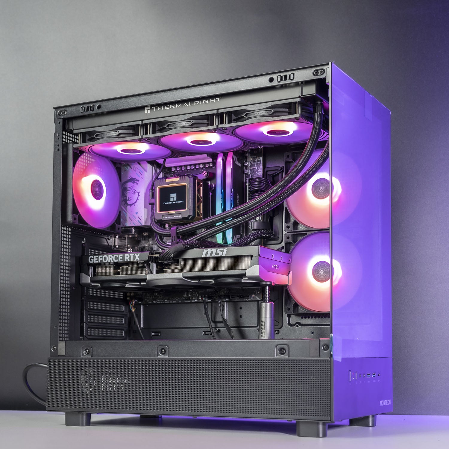Black AMD custom gaming PC with RGB lighting– Ryzen 7 7800X3D with RTX 5070 Ti, 32GB DDR5, 2TB SSD in Montech XR case, built for 1440p/4K gaming in Australia