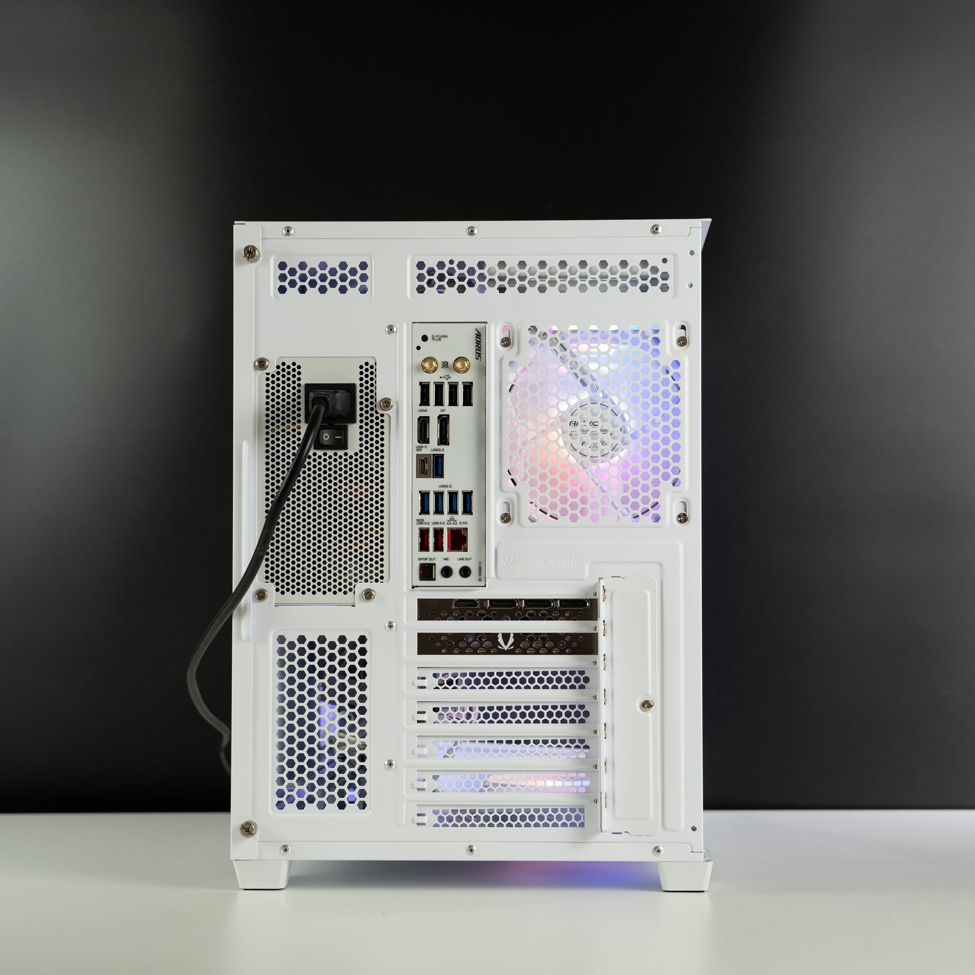 White custom AMD gaming PC with RGB lighting – Ryzen 7 7700 with NVIDIA RTX 4060 Ti 8GB, 32GB DDR5, 1TB SSD in Antec C5 case, perfect for smooth 1080p and 1440p gaming in Australia