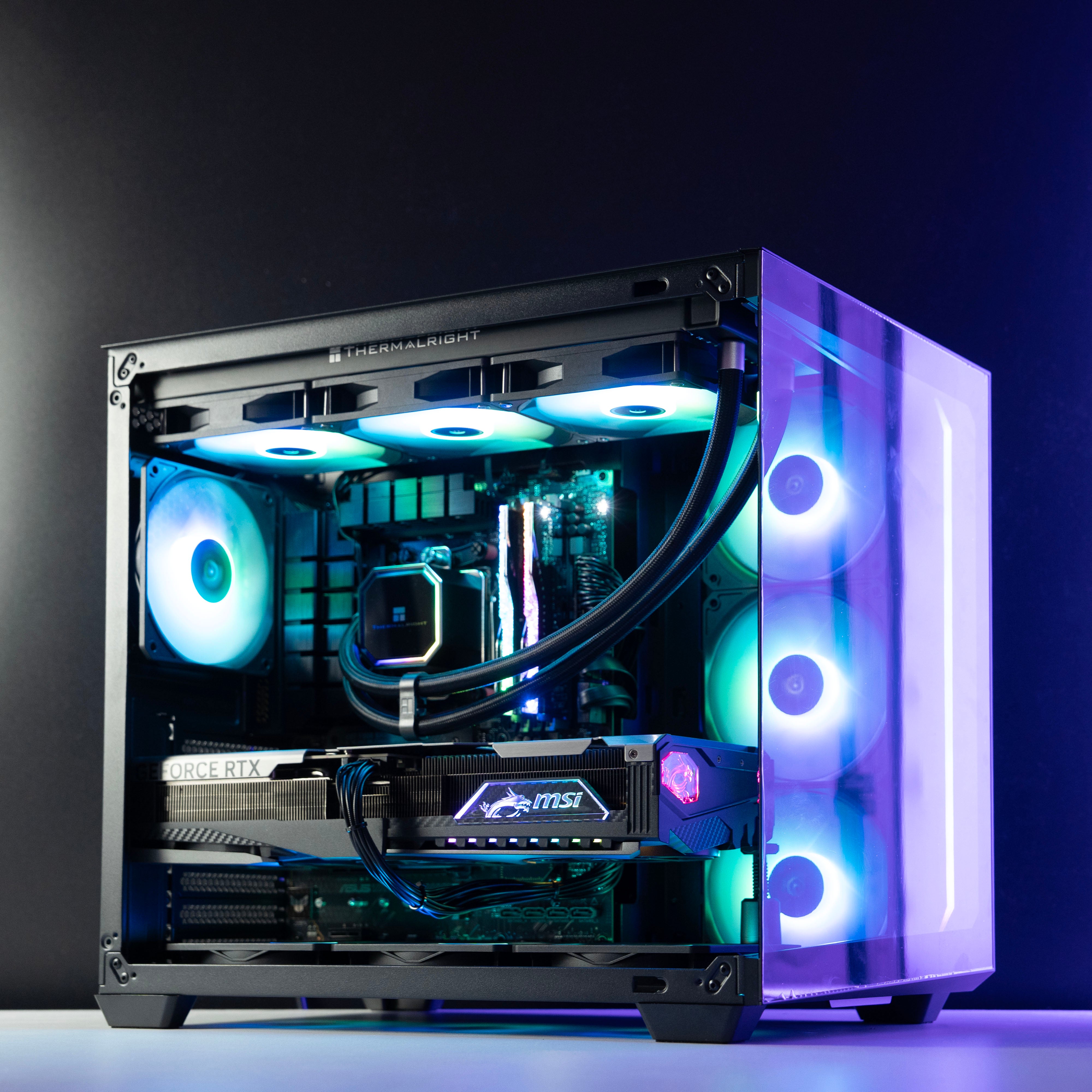 Black custom AMD gaming PC with RGB lighting – Ryzen 7 9800X3D with NVIDIA RTX 5070 Ti 16GB, 32GB DDR5, 2TB SSD in Antec C5 case, designed for 1440p and 4K gaming in Australia