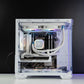 White AMD custom gaming PC with RGB lighting – Ryzen 5 7500F with NVIDIA RTX 5060 8GB, 32GB DDR5, 1TB SSD in Okinos Mirage 4 case, designed for smooth 1080p and 1440p gaming in Australia.