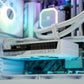 White AMD custom gaming PC with RGB lighting – Ryzen 5 7500F with NVIDIA RTX 5060 8GB, 32GB DDR5, 1TB SSD in Okinos Mirage 4 case, designed for smooth 1080p and 1440p gaming in Australia.