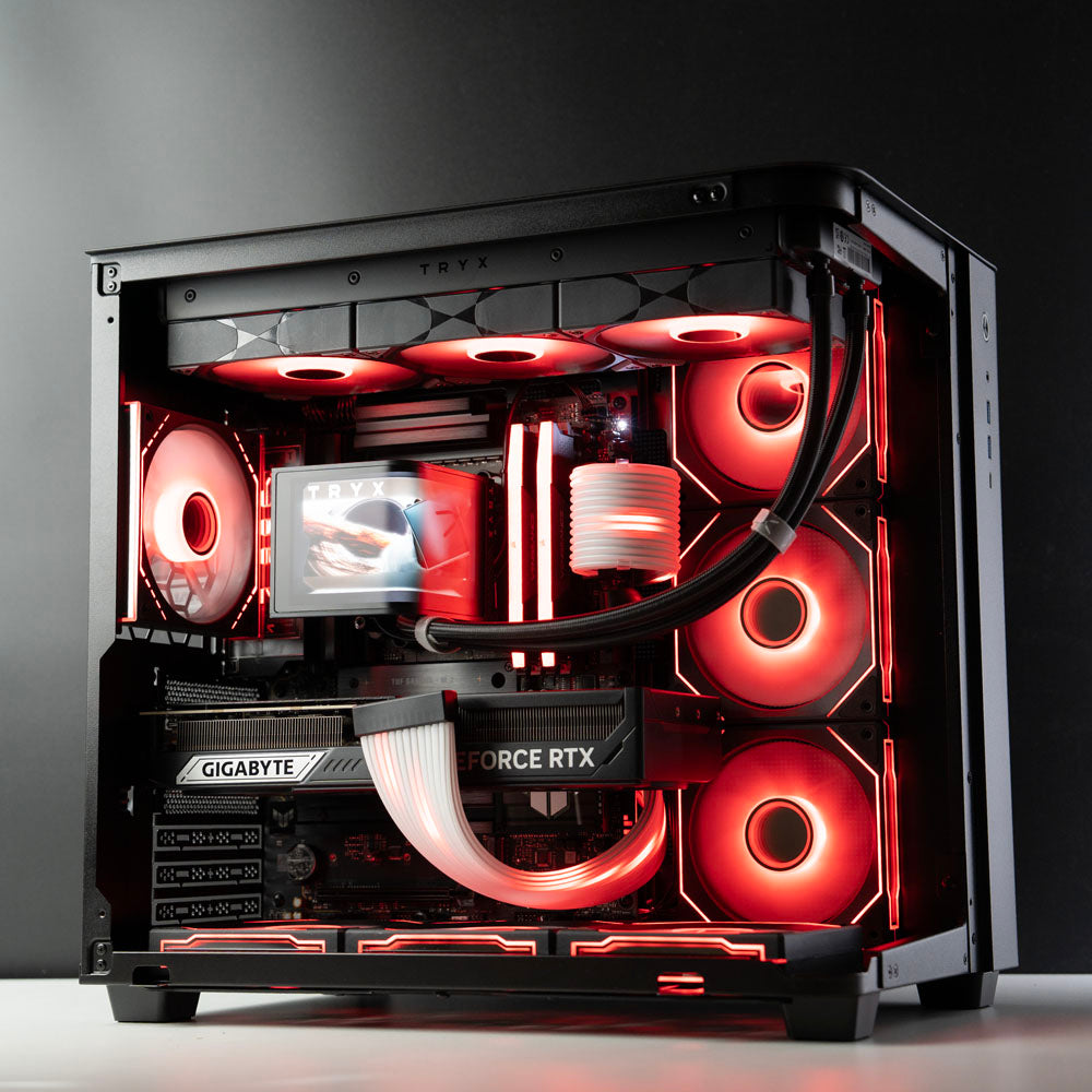 High-end panoramic gaming PC with Ryzen 9 9950X3D, RTX 5080 16GB, 64GB DDR5, 2TB SSD & 360mm liquid cooling. Ships Australia-wide with 2-year warranty.