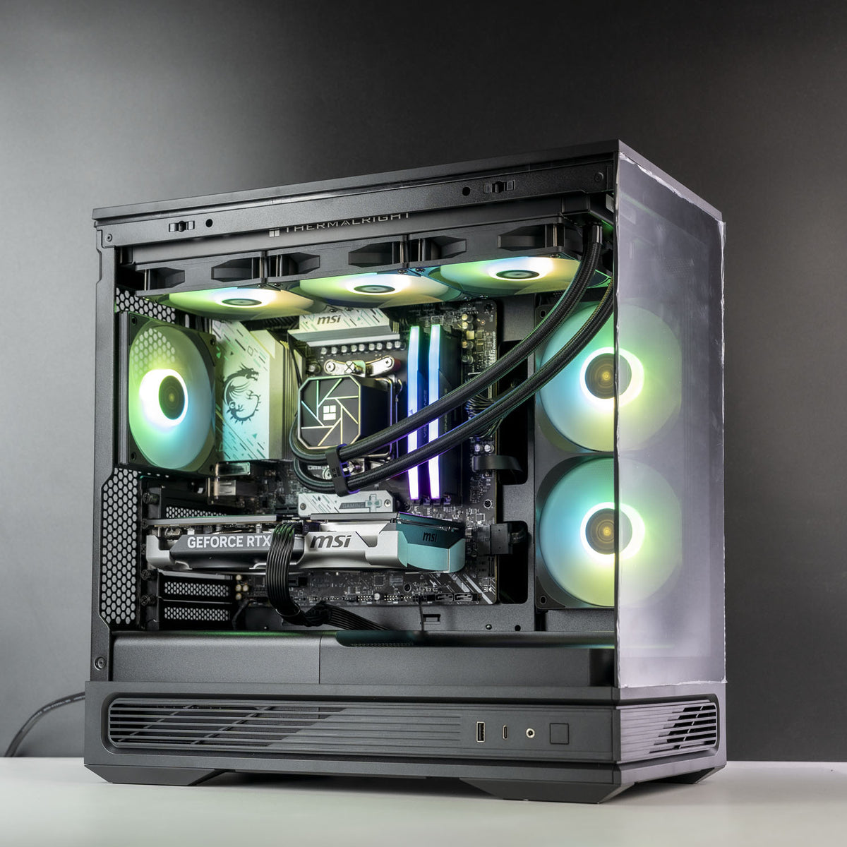 AMD Gaming PC with Ryzen 7 7800X3D and RTX 5060 Ti — Antec C2M case in black, front view
