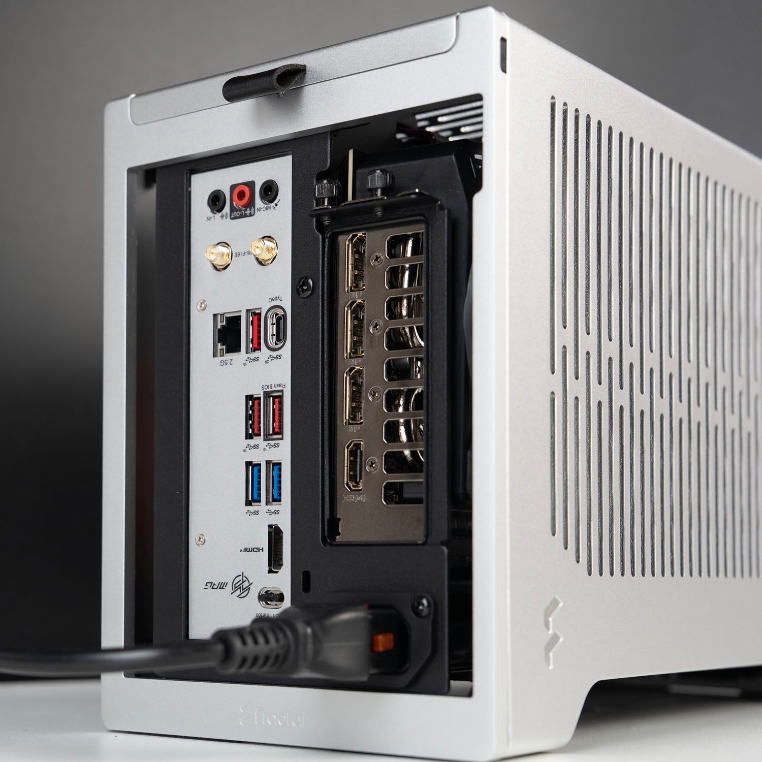 AMD Mini-ITXrear  PC side view, Fractal Terra case in silver
