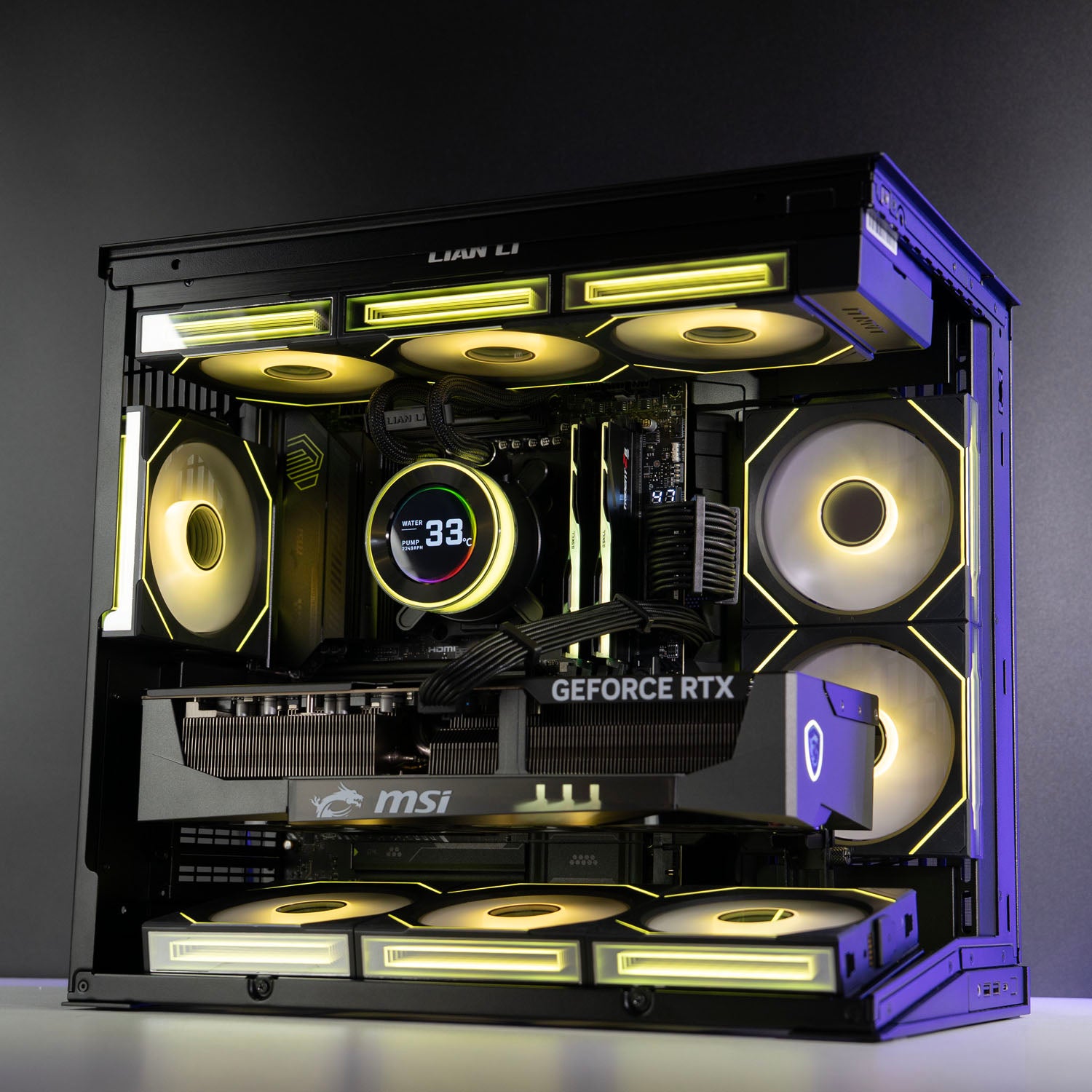 Custom All-Black Gaming PC – AMD Ryzen 9 9950X3D MSI RTX 5090 32GB Lian Li O11 Dynamic Mini V2 Hydroshift II 360 AIO