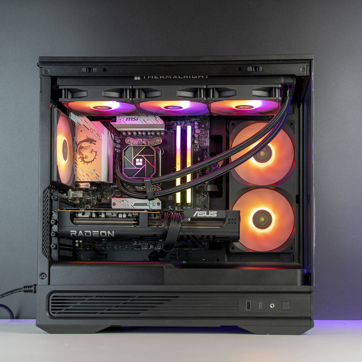 Antec C2M case open showing Asus Prime Radeon RX 9070 16GB installed