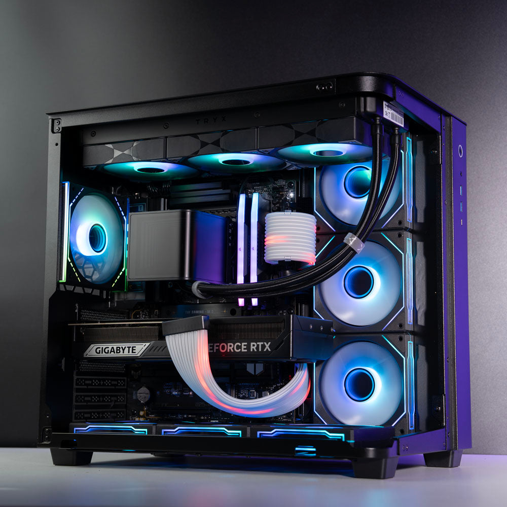 High-end panoramic gaming PC with Ryzen 9 9950X3D, RTX 5080 16GB, 64GB DDR5, 2TB SSD & 360mm liquid cooling. Ships Australia-wide with 2-year warranty.