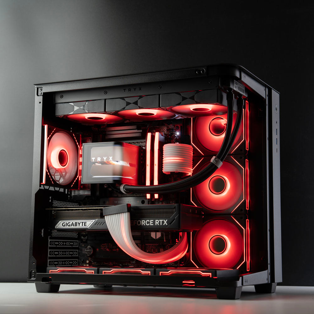 High-end panoramic gaming PC with Ryzen 9 9950X3D, RTX 5080 16GB, 64GB DDR5, 2TB SSD & 360mm liquid cooling. Ships Australia-wide with 2-year warranty.