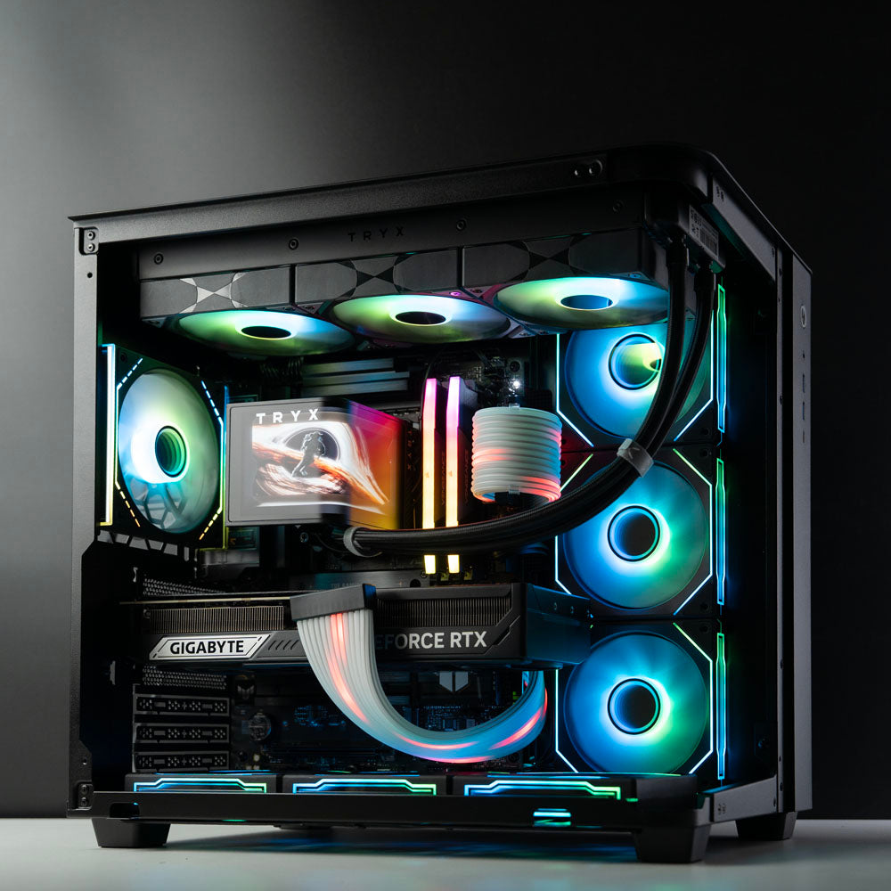 High-end panoramic gaming PC with Ryzen 9 9950X3D, RTX 5080 16GB, 64GB DDR5, 2TB SSD & 360mm liquid cooling. Ships Australia-wide with 2-year warranty.