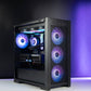 High-end black AMD custom gaming PC with RGB lighting – Ryzen 9 9950X3D with NVIDIA RTX 5090 32GB, 96GB DDR5, 4TB Gen5 SSD and 420mm liquid cooler in ASUS TUF GT302 case, built for ultra 4K and 8K gaming, streaming, and professional creative workloads in Australia.